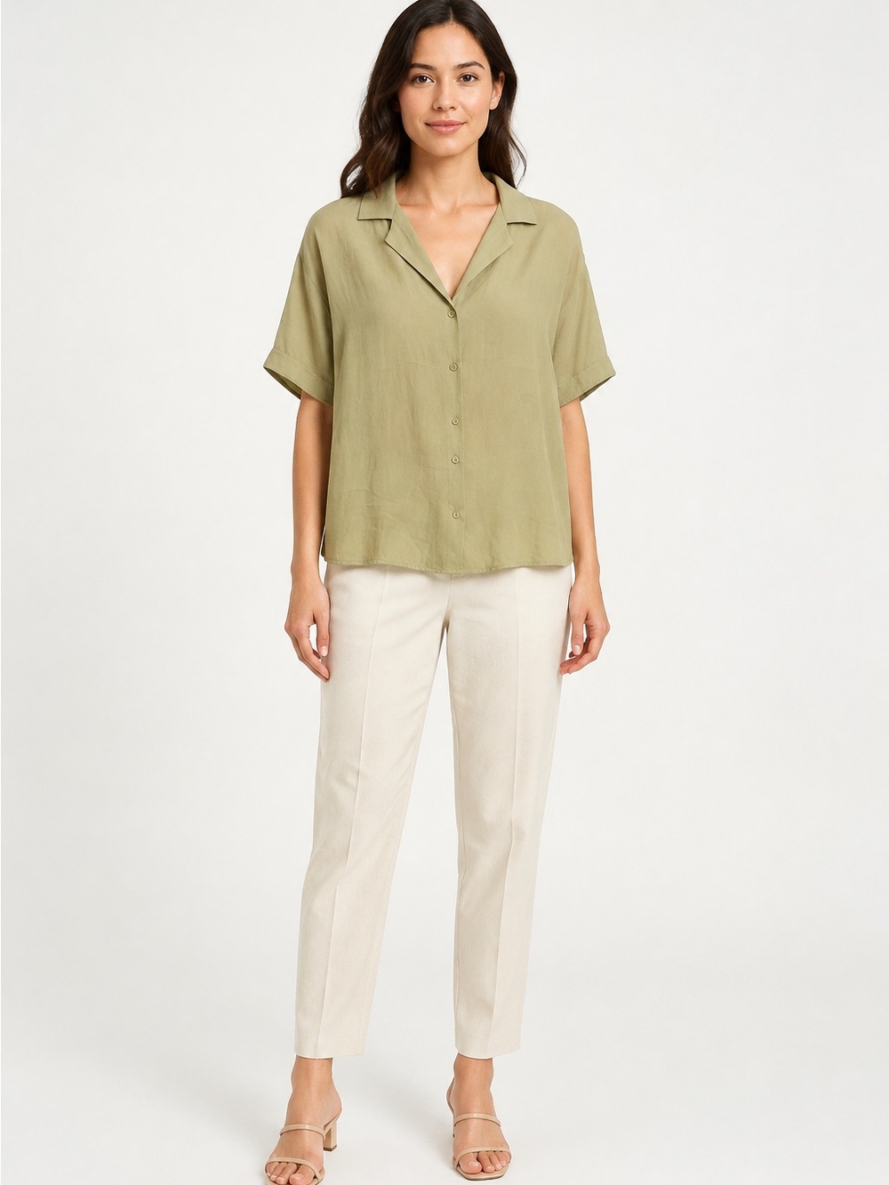 RACHEL Rachel Roy Light Olive Button-Up Shirt